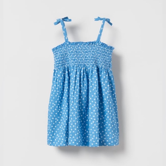 NWT Zara 18-24m heart print spaghetti strap dress with smocking and bows - Picture 2 of 3